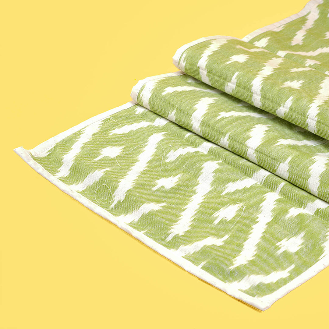 Cotton Table Runner in Green Ikat