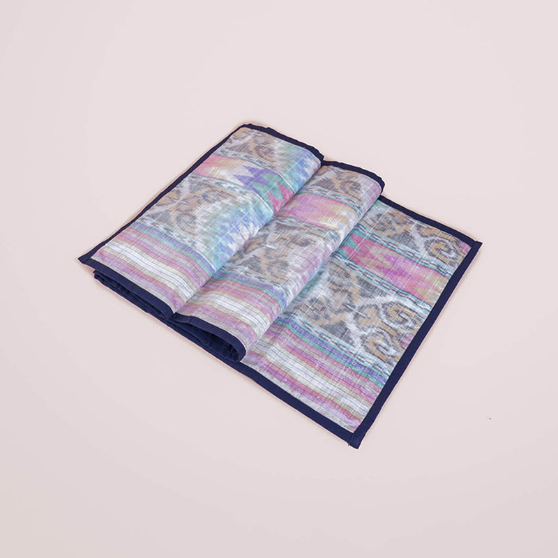 Silk Table Runner in White Ikat
