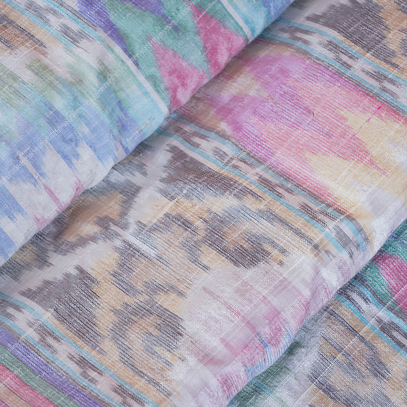 Silk Table Runner in White Ikat