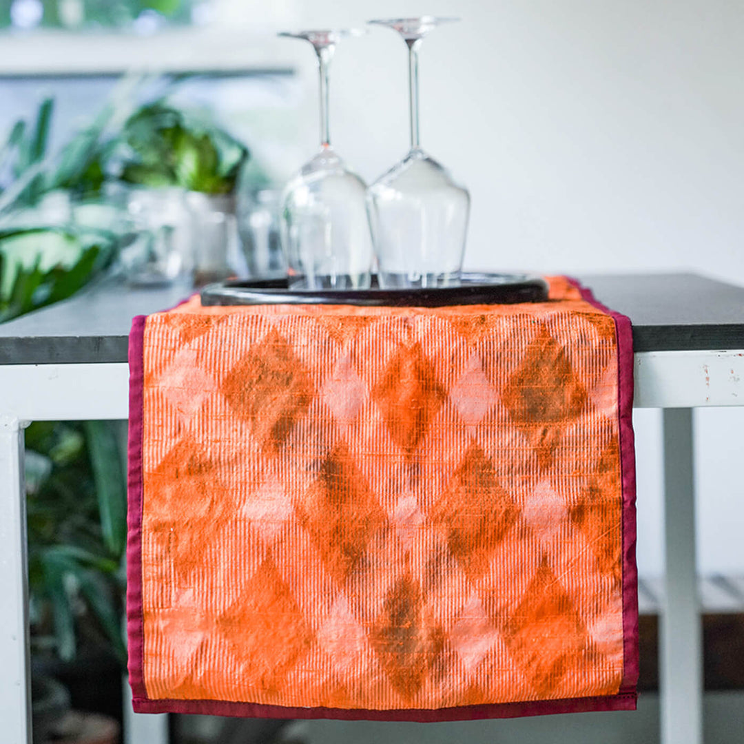 Silk Table Runner in Orange Ikat