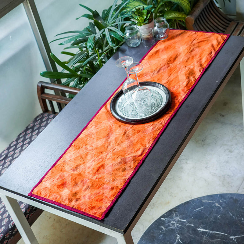 Silk Table Runner in Orange Ikat