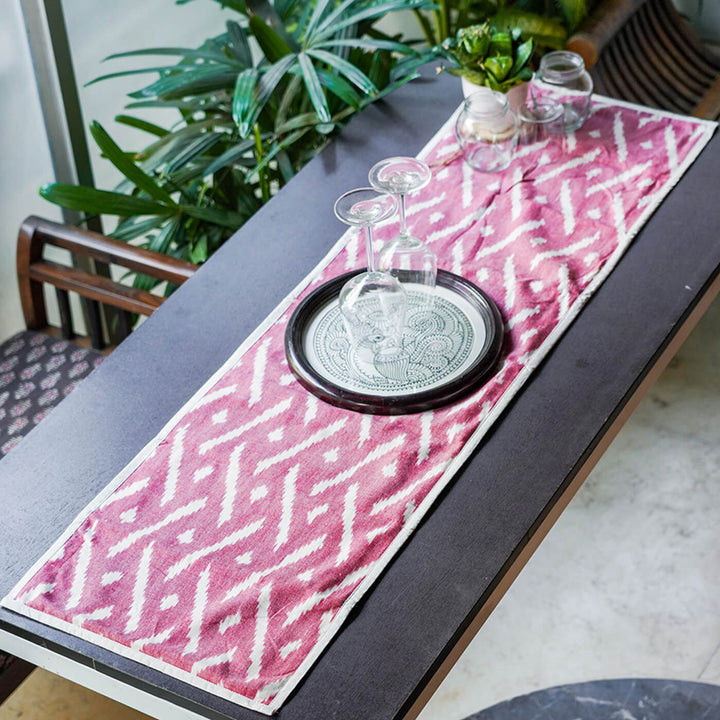 Cotton Table Runner in Maroon Ikat