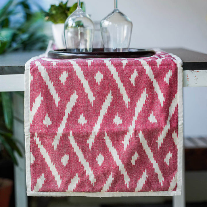 Cotton Table Runner in Maroon Ikat