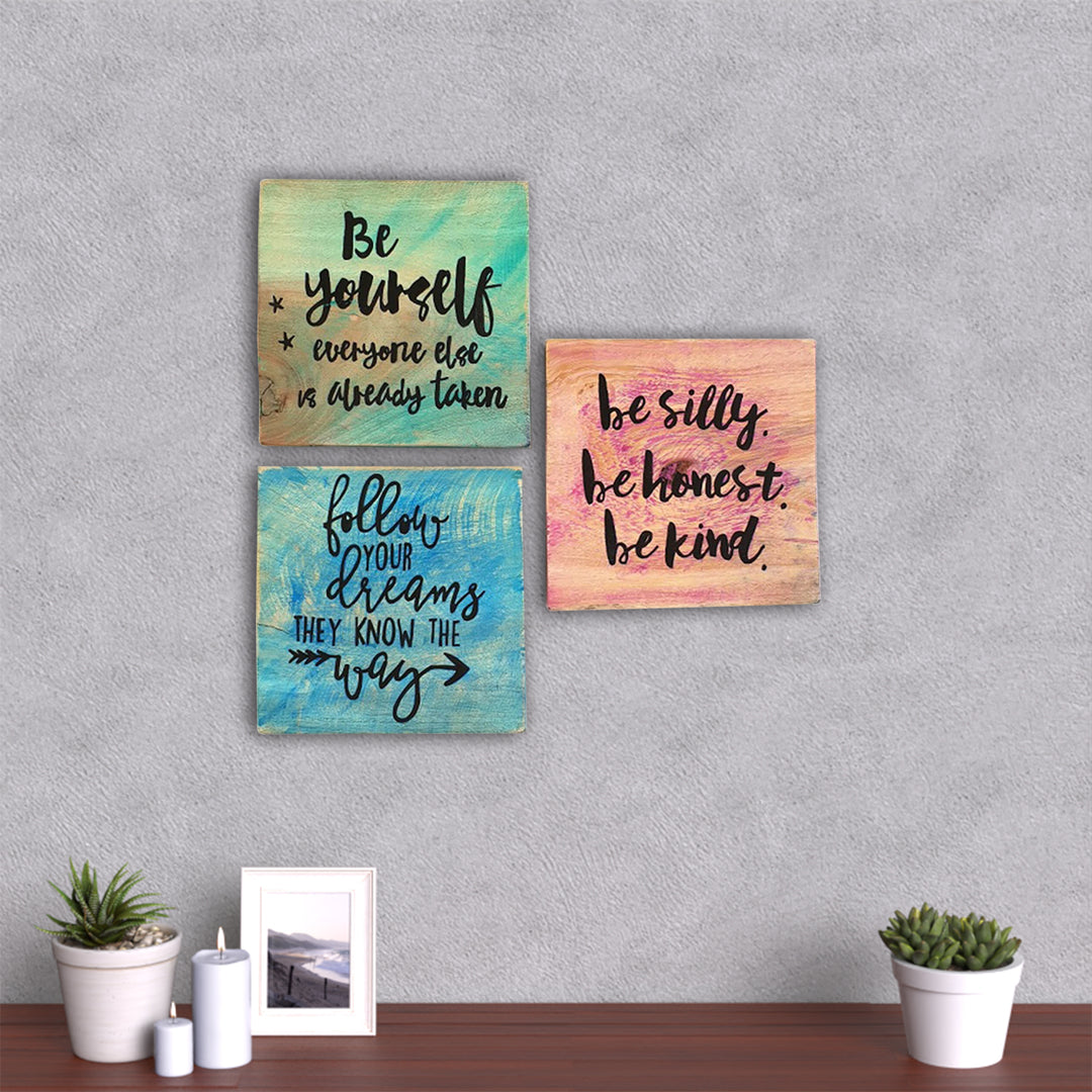 Hand-painted Feel-Good Quotes Wooden Wall Hanging - Set of 3