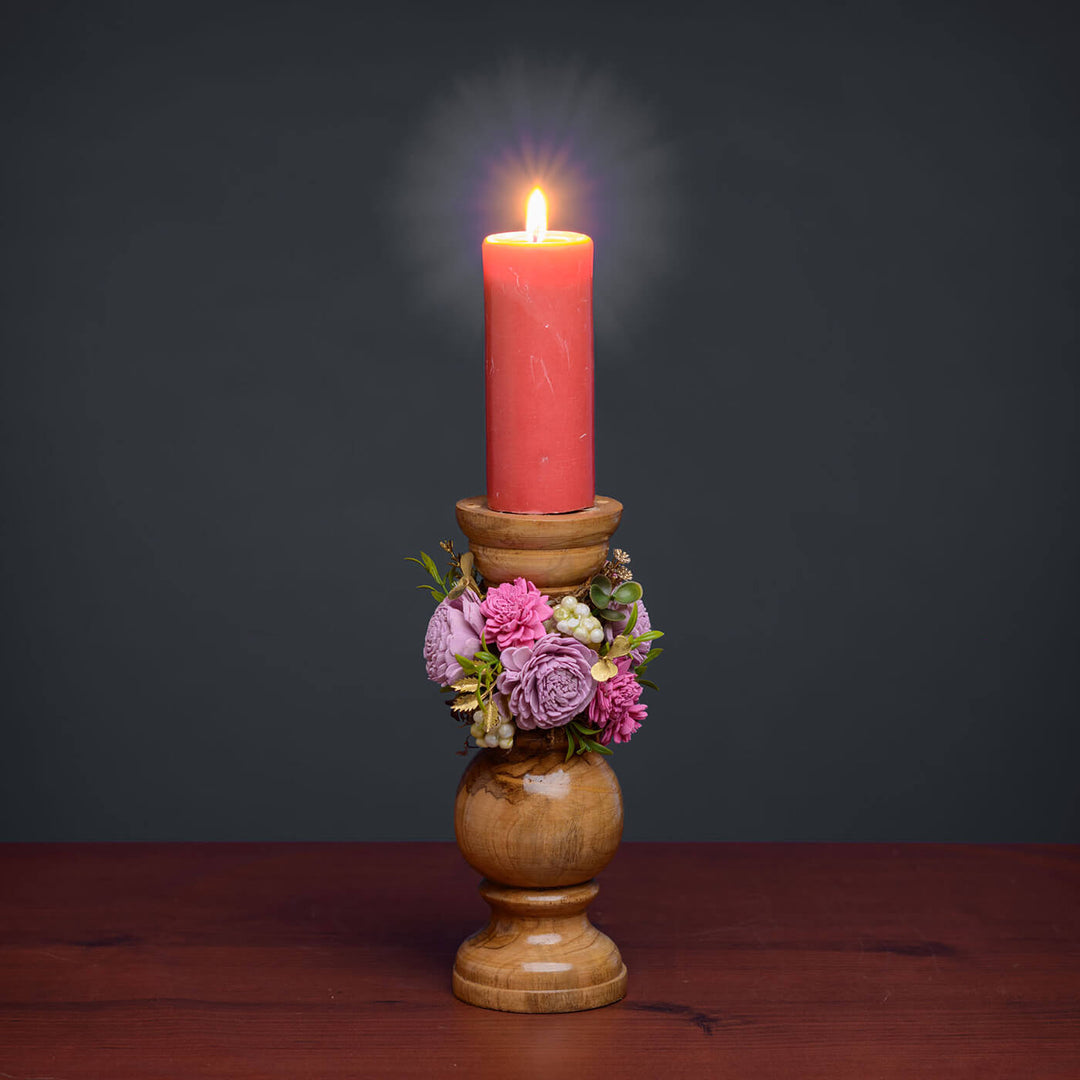 Handmade Into The Woods Candle Holder With Sola Wood Floral Arrangement