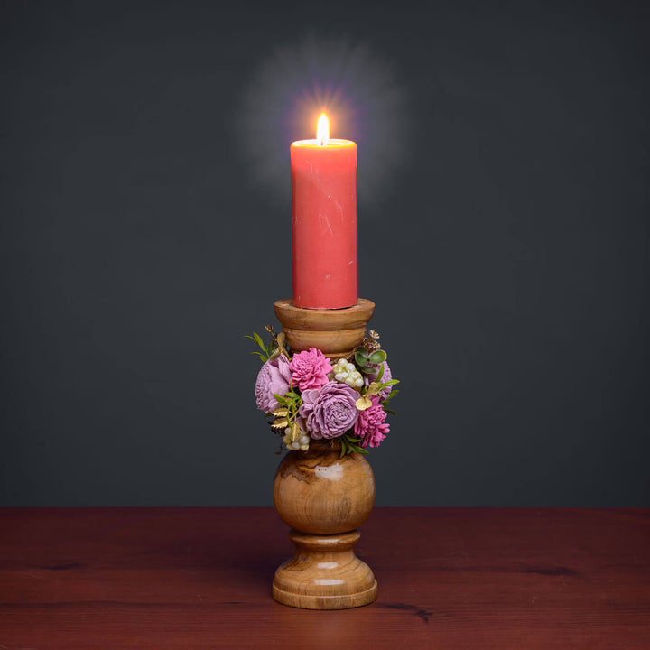 Into the Woods Candle Holder with Sola Wood Floral Arrangement