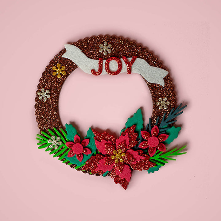 Handmade Magnetic "Joy" Foam & Paper Wreath For Christmas Decoration