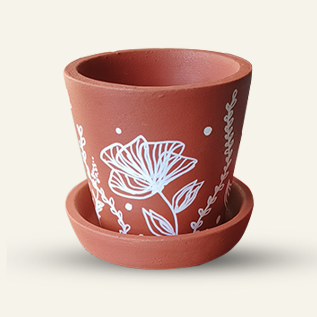 Handpainted Terracotta Jungle White Forest Planter Pot