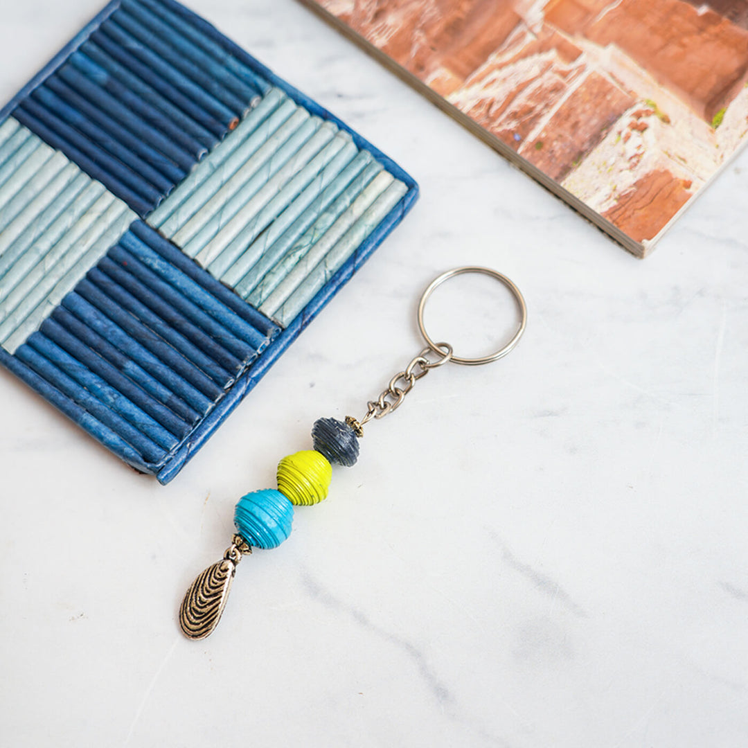 Handmade Upcycled Paper Beads Keychain