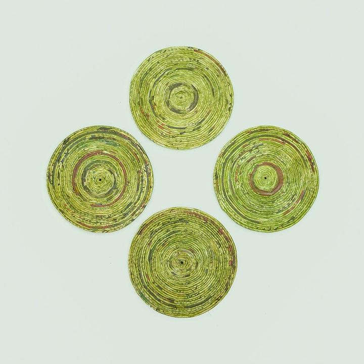 Handmade Upcycled Single-coloured Round Coaster - Set of 4