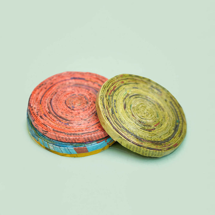Handmade Upcycled Multi-coloured Round Coaster - Set of 4