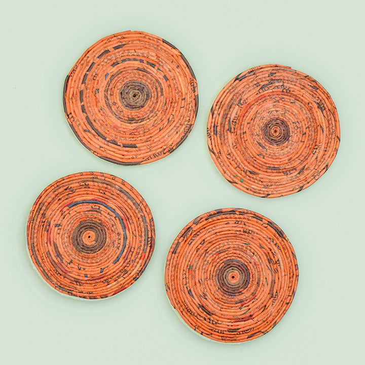 Handmade Upcycled Single-coloured Round Coaster - Set of 4