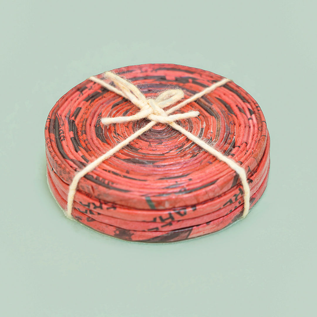 Handmade Upcycled Single-coloured Round Coaster - Set of 4