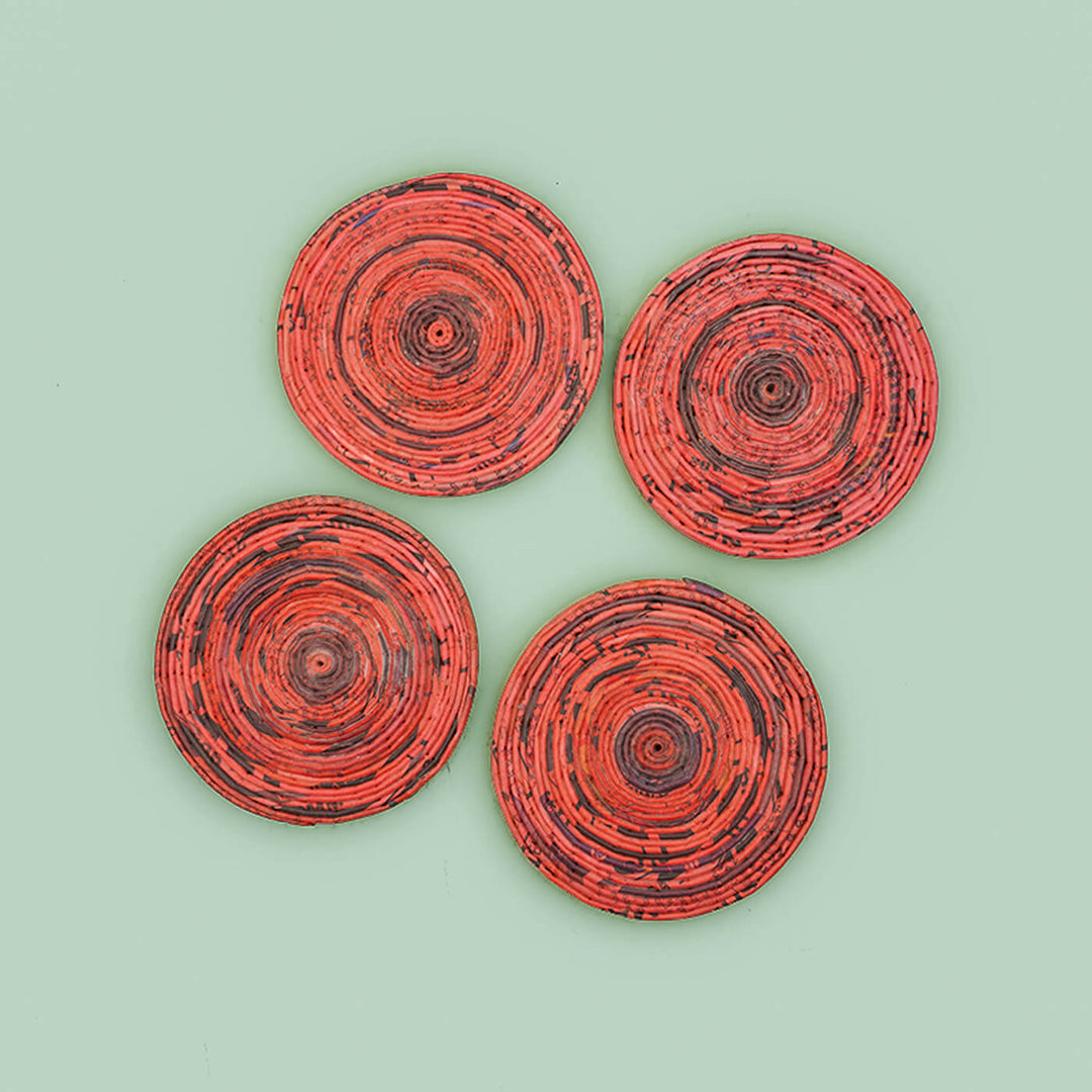 Handmade Upcycled Single-coloured Round Coaster - Set of 4