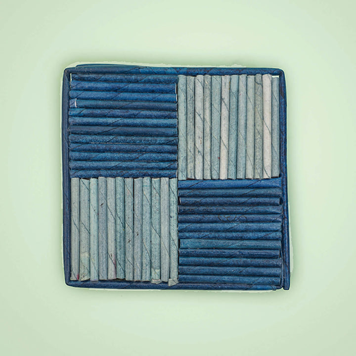 Handmade Upcycled Square Coasters Blue - Set of 4