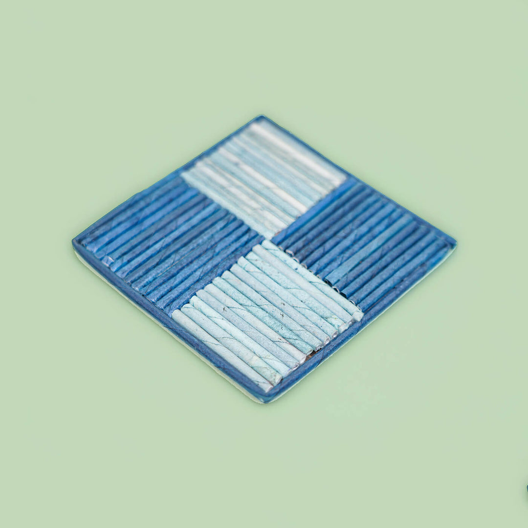 Handmade Upcycled Square Coasters Blue - Set of 4