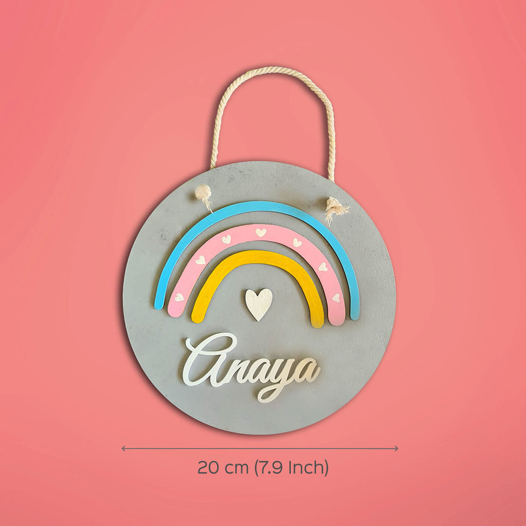 Rainbow Name Plate For Kids - Front View with Dimensions