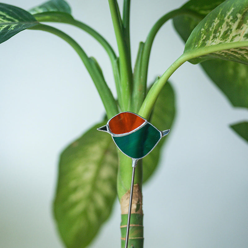 Blue & Orange Stained Glass Suncatcher - Bird