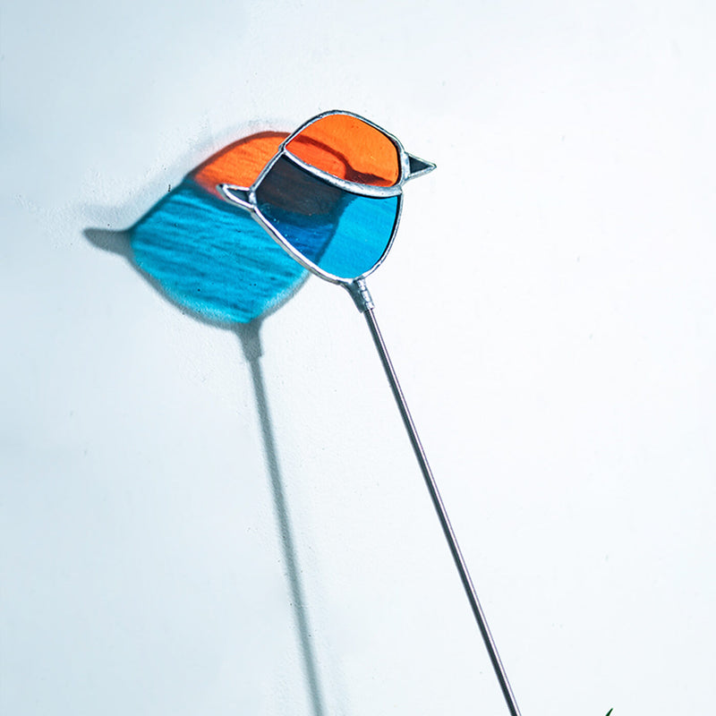 Blue & Orange Stained Glass Suncatcher - Bird