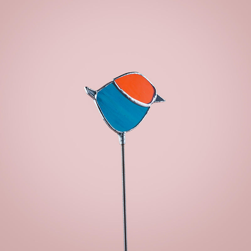 Blue & Orange Stained Glass Suncatcher - Bird