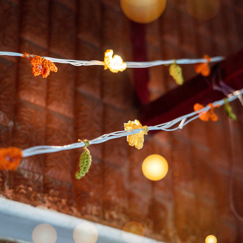 Crochet Cotton Yarn Fairy Lights - Flowers & Leaves
