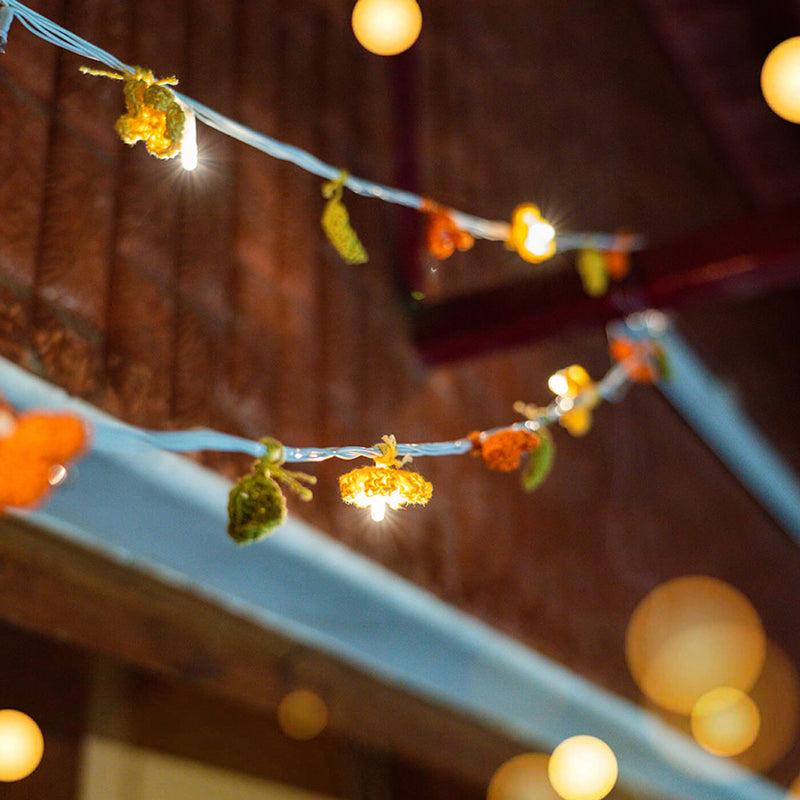 Crochet Cotton Yarn Fairy Lights - Flowers & Leaves