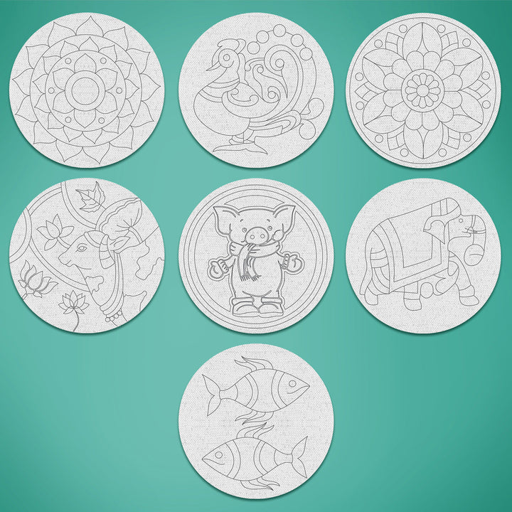 Trial Pack - Flora and Fauna Premarked Canvas Bases for Kids - Set of 7