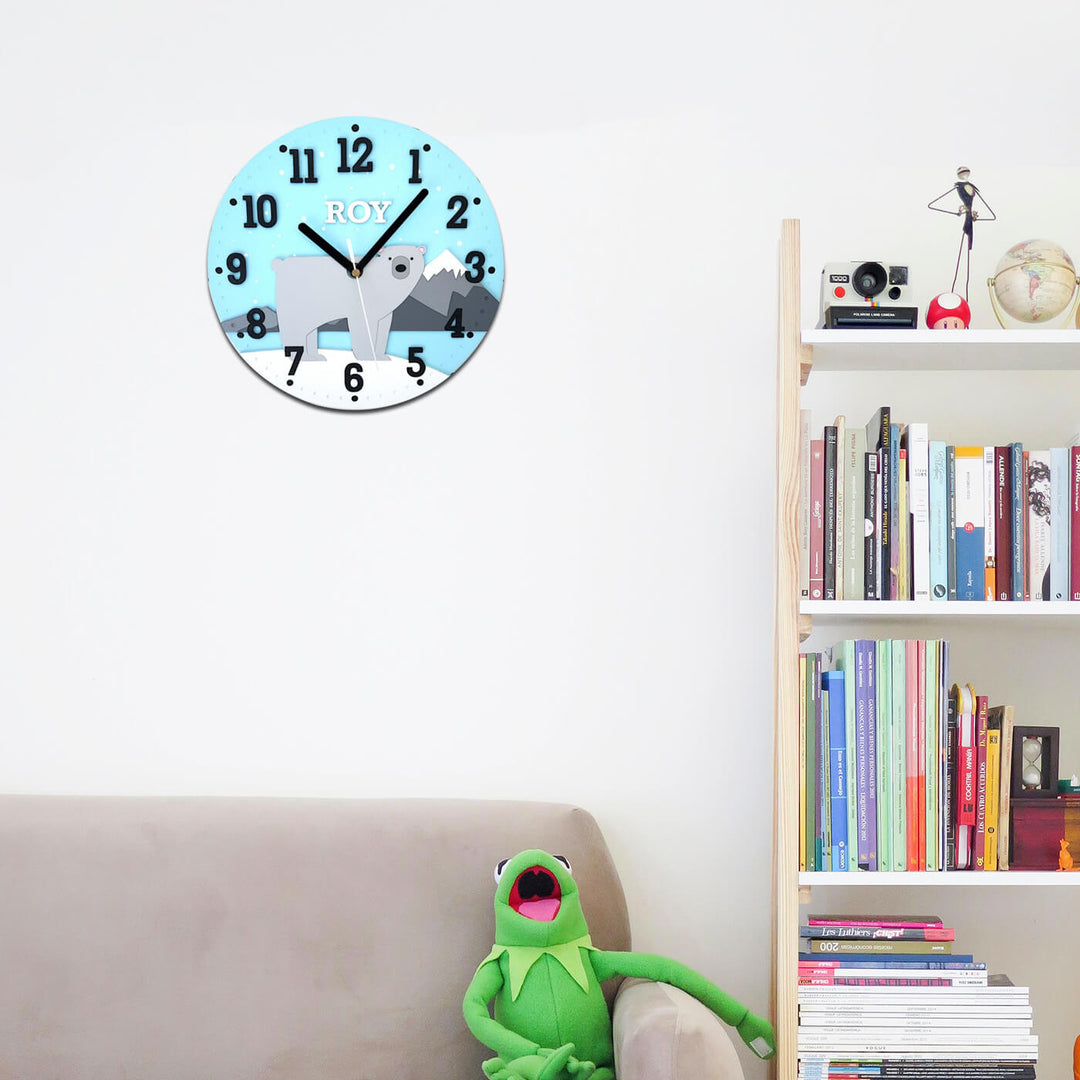 Personalized Polar Bear Themed Wall Clock for Kids