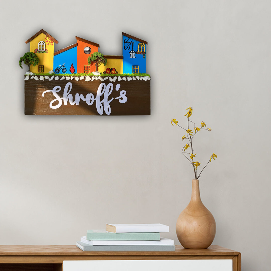 Hand Painted 3D Homes Personalised Name Plate - Mounted on Wall Above Table
