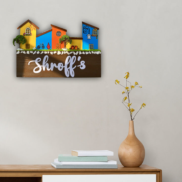 Hand Painted 3D Homes Personalised Name Plate - Mounted on Wall Above Table