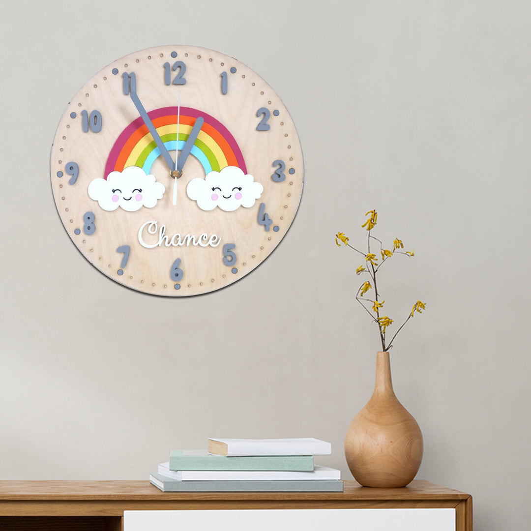 Personalized Rainbow Themed Wall Clock for Kids