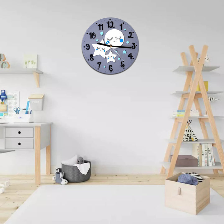Moon & Star Themed Wall Clock for Kids