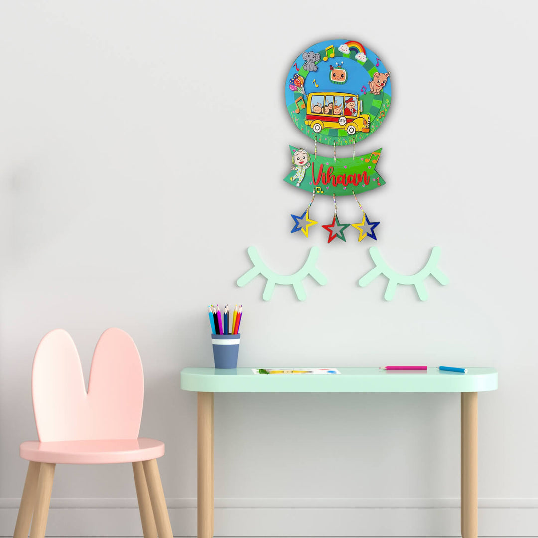 Hand Painted Cocomelon Theme Personalised Hanging Kids Nameplate