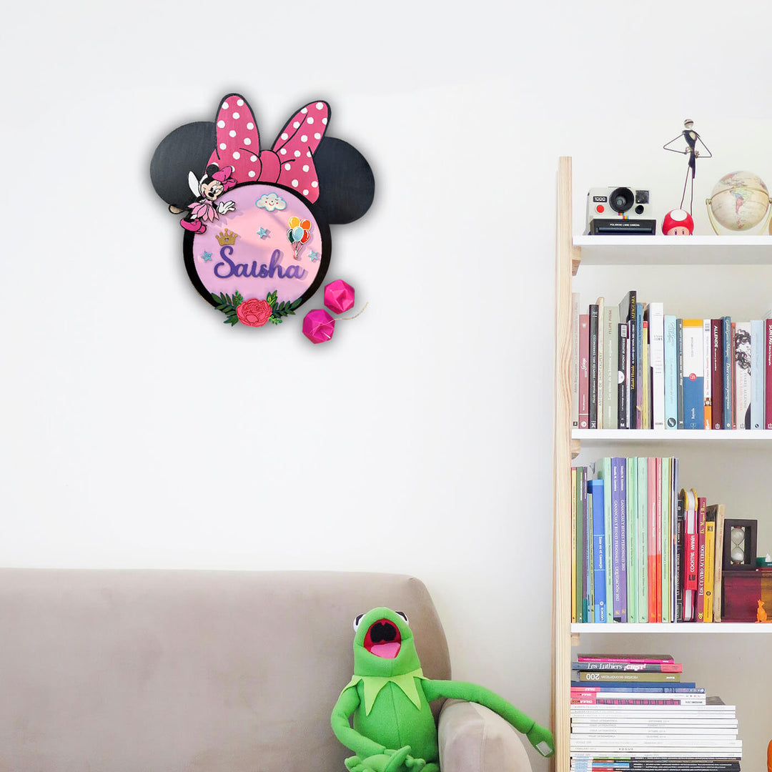 Hand Painted Minnie Mouse Theme Personalised Kids Nameplate