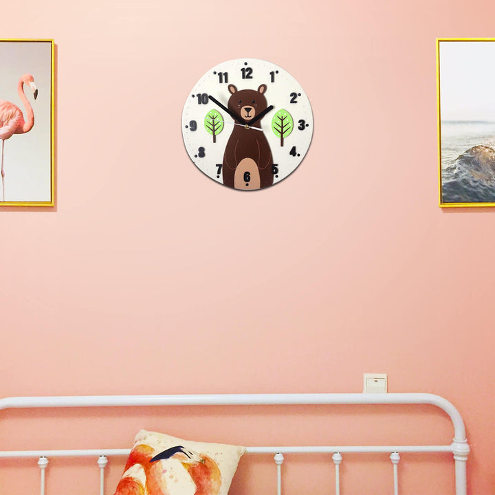 Hand Painted Bear Themed Wall Clock for Kids