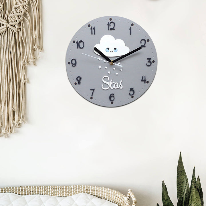 Personalized Cloud with Heart Themed Wall Clock for Kids