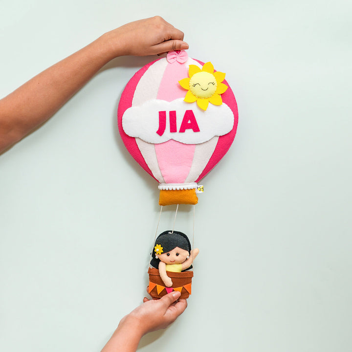 Hand-stitched Hot Air Balloon Felt Kids Nameplate - Zwende