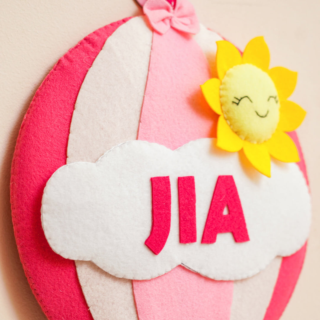 Hand-stitched Hot Air Balloon Felt Kids Nameplate