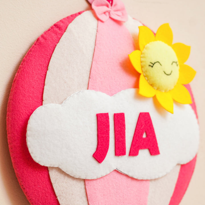 Hand-stitched Hot Air Balloon Felt Kids Nameplate - Zwende