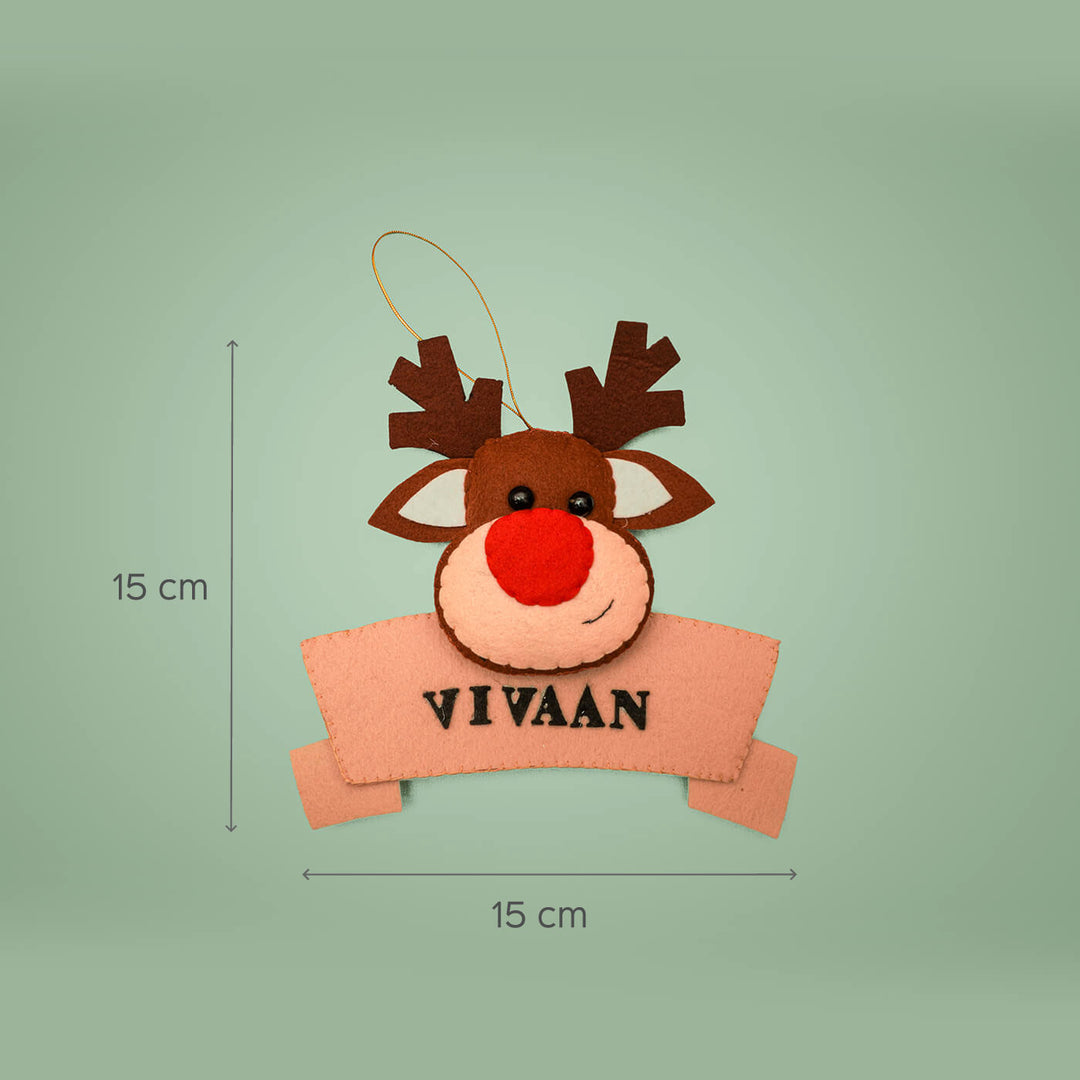 Handmade Personalized Reindeer Felt Ornament For Christmas Tree Decoration