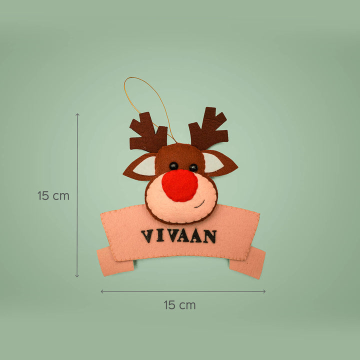 Handmade Personalized Reindeer Felt Ornament For Christmas Tree Decoration