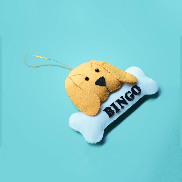Handmade Personalized Puppy & Bone Felt Ornaments For Christmas Tree Decoration | Set Of 2