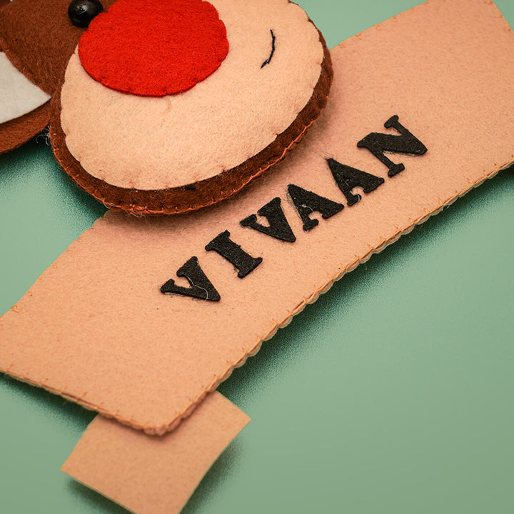 Handmade Personalized Reindeer Felt Ornament For Christmas Tree Decoration