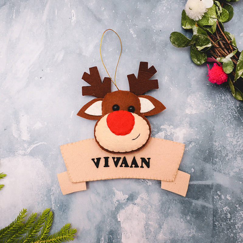 Personalised Felt Reindeer Christmas Tree Ornament