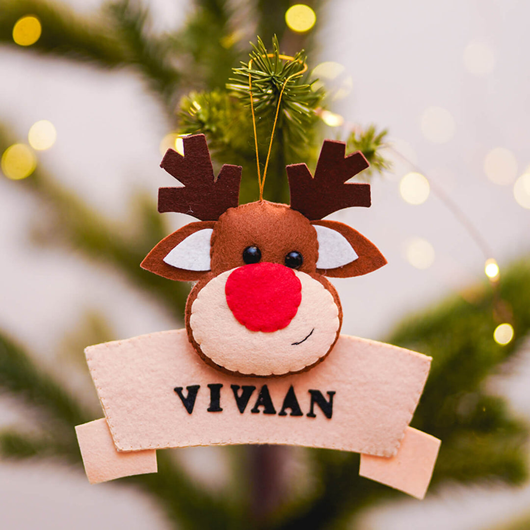 Handmade Personalized Reindeer Felt Ornament For Christmas Tree Decoration