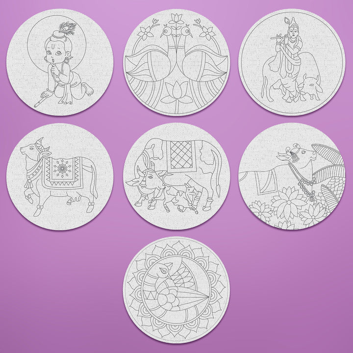 Trial Pack - Krishna Story Premarked Canvas Bases - Set of 7