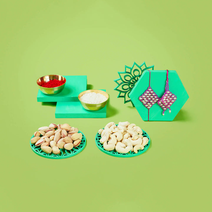 Handcrafted Bhaiya Bhabhi Rakhi Set With Roli Chawal | Set of 2