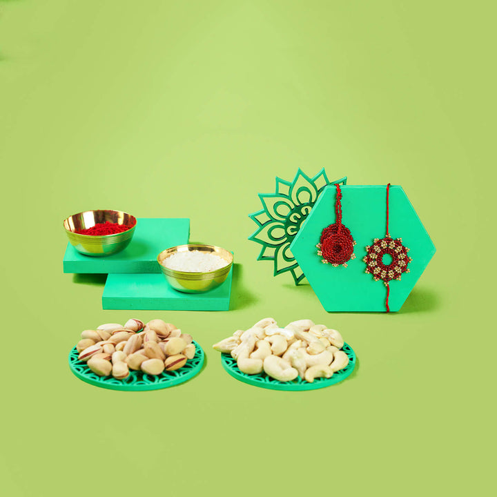 Handcrafted Bhaiya Bhabhi Rakhi Set With Roli Chawal | Set of 2