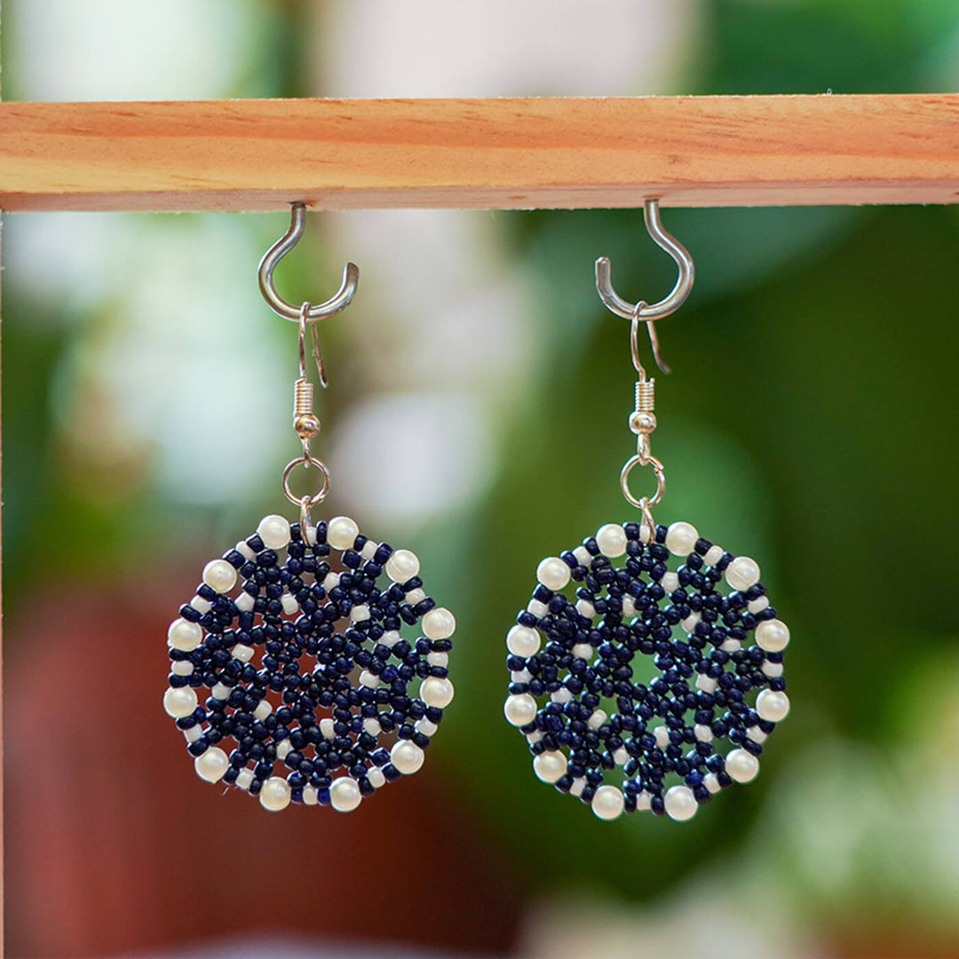 Navy Blue Meenakari-Inspired Bead Earrings