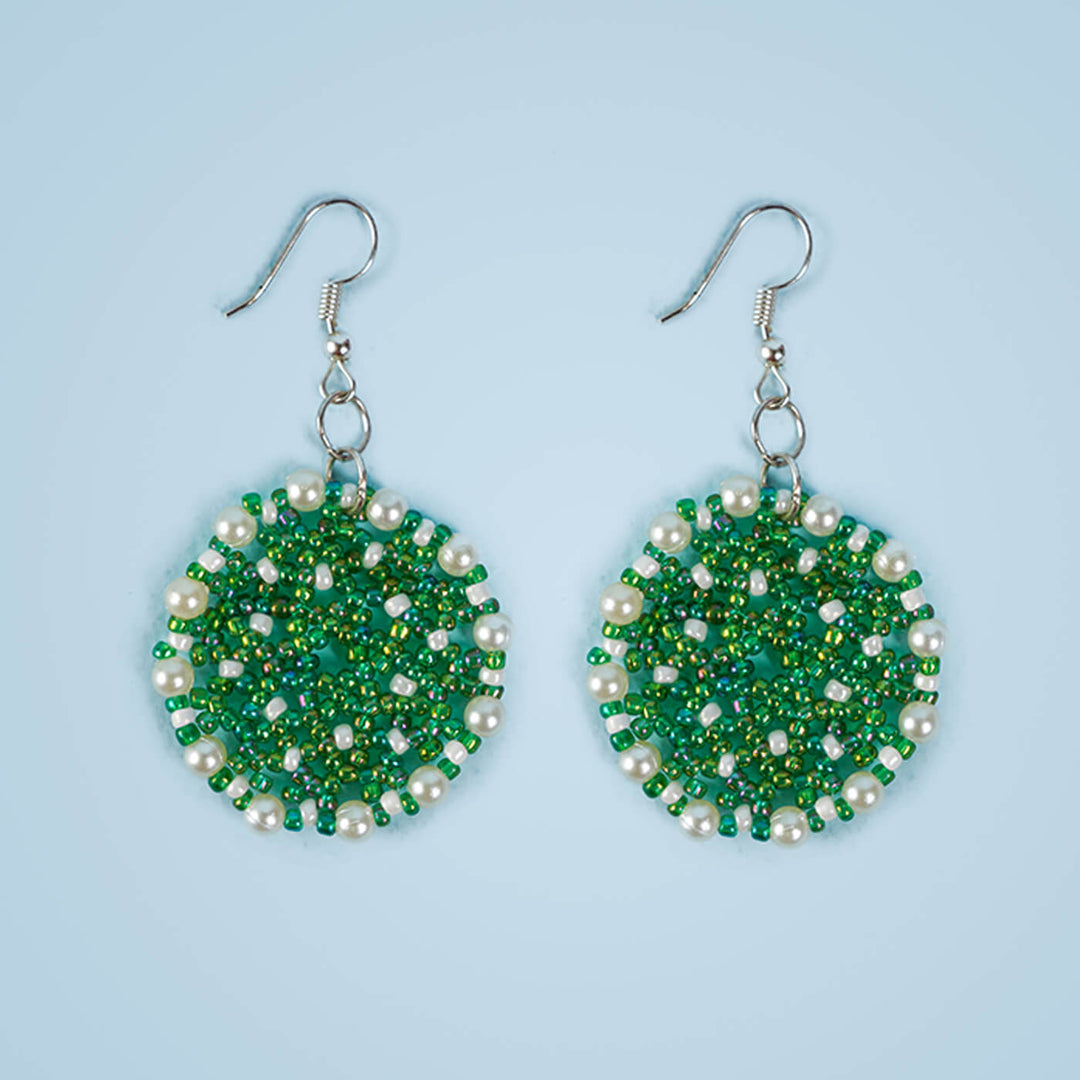 Green Meenakari-Inspired Bead Earrings